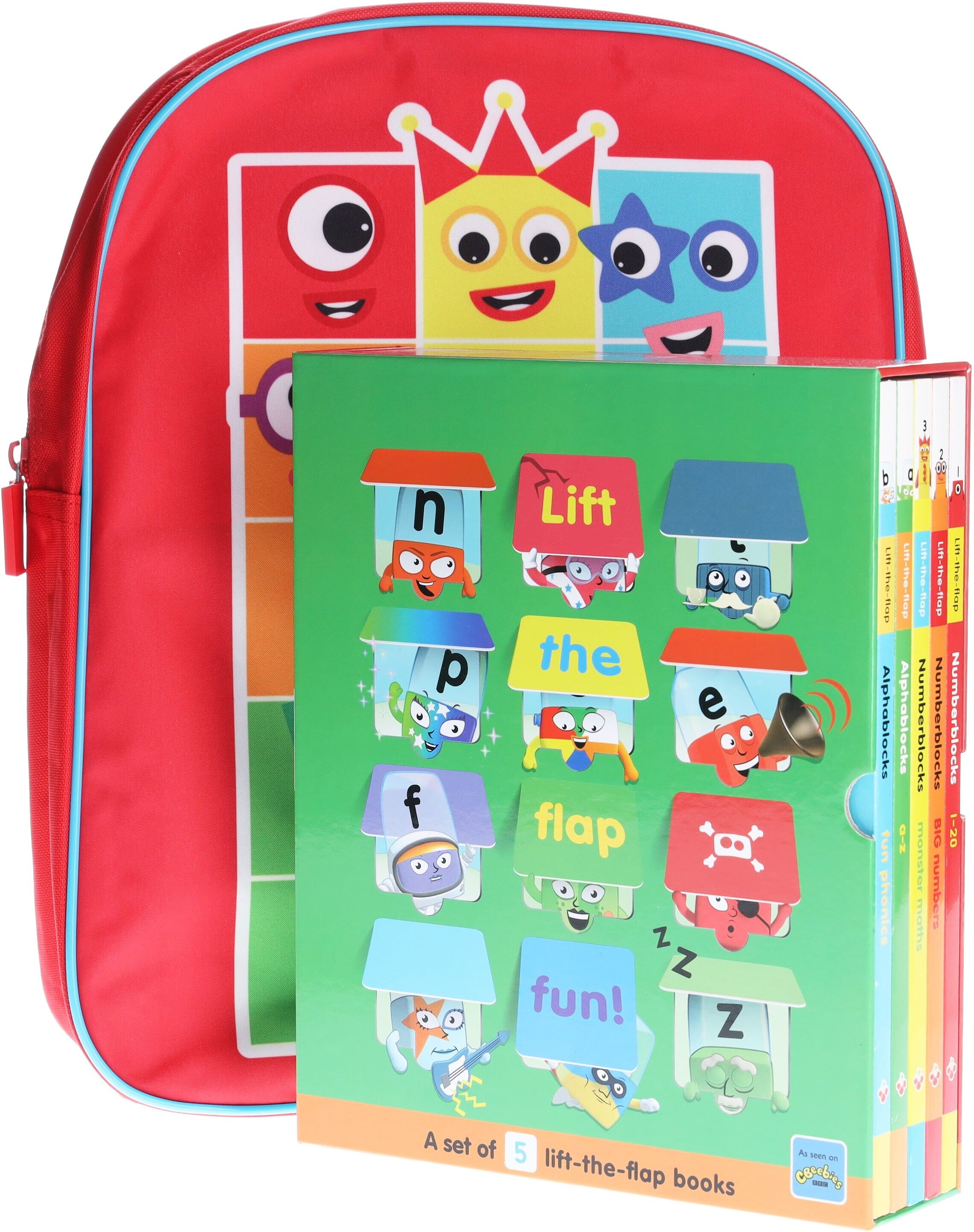 Numberblocks And Alphablocks Lift-The-Flap 5 Books & Numberblocks Red Backpack- Ages 1-7 - Board Book Sweet Cherry Publishing