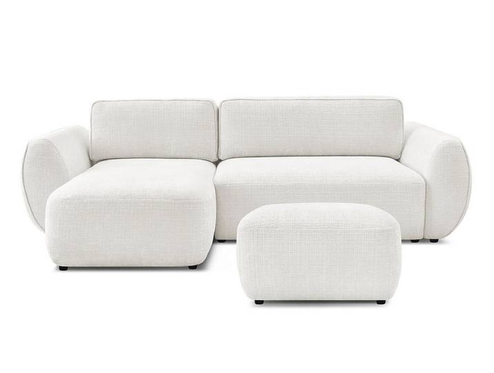Ecksofa mit Hocker BOBOCHIC DENISE Stoff mit Textur weiss