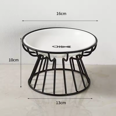 Youfap Market Ceramic Raised Pet Bowl With Stand Elevated Dog And Cat Feeding Bowl Set black And Fish