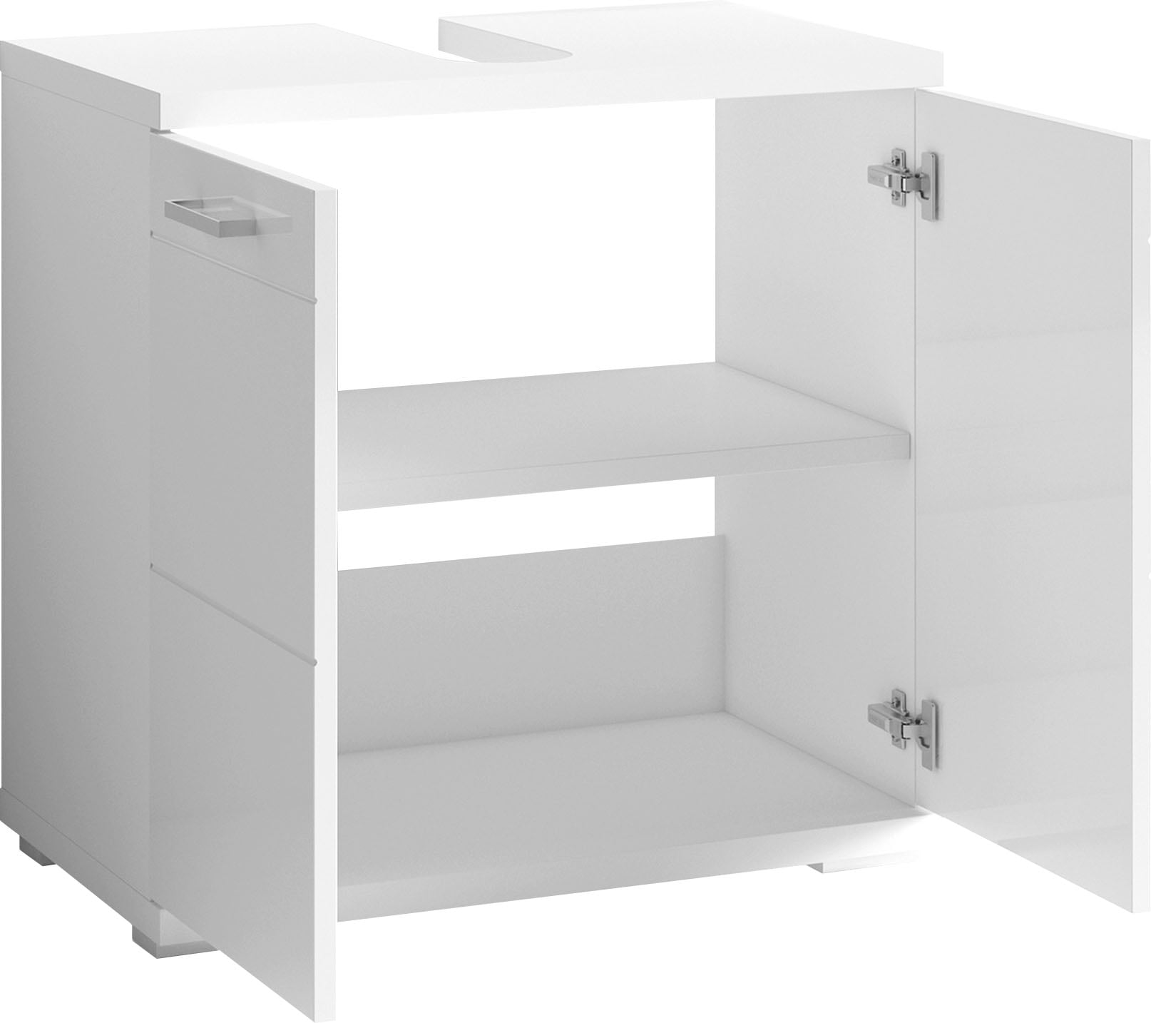 Waschbeckenunterschrank BYLIVING "Nebraska", weiss (weiß, hochglanz weiß), B:60cm H:59cm T:31,5cm, FSC-zertifizierter Holzwerkstoff, MDF, Schränke, Waschbeckenunterschrank, Breite 60 cm, mit Hochglanzlackierung und verchromten Metallgriffen weiß, hochglan