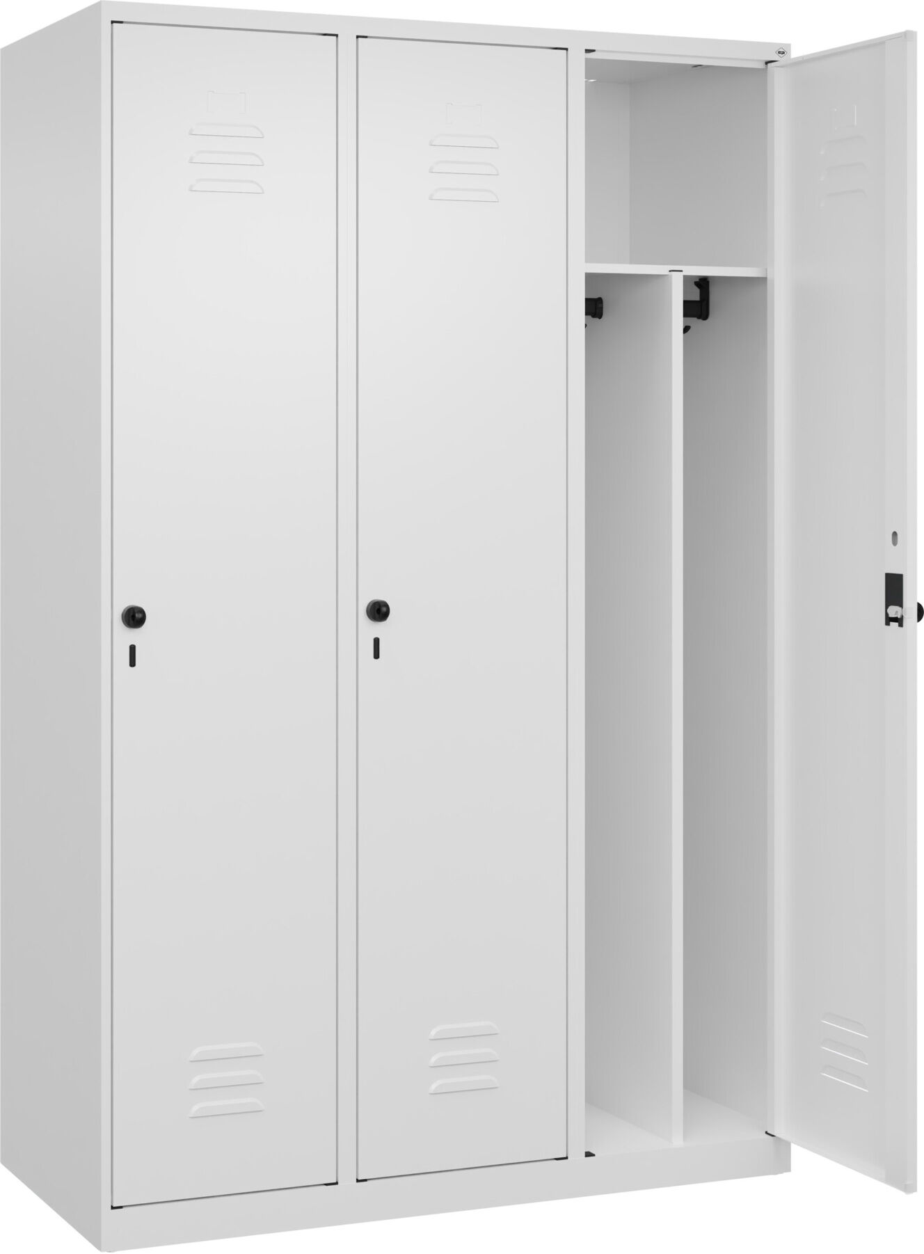 C + P Möbelsysteme C+P Spind Classic PLUS, 3 Abteile, 1850x1200x500mm, 9016/9016 Verschluss Sicherheits-Drehriegel 4 Garderobenhaken Trennwand mittig ; C + P Möbelsystem (080000-32F S10009)
