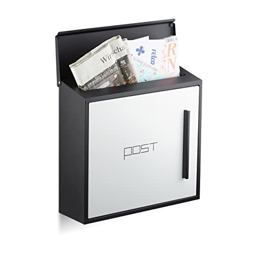 Relaxdays Brievenbus modern design zwart-wit H x B x D: 33 x 35 x 12,5 cm