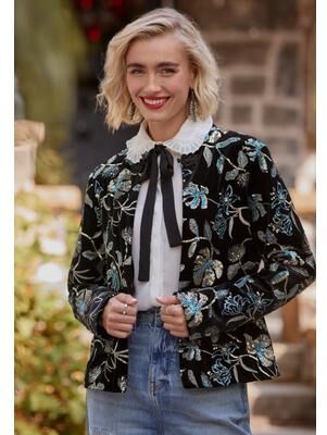 Plus Size Women's Sequin Lady Jacket by Joe Browns in Gold Floral Sequin (Size 14 W)