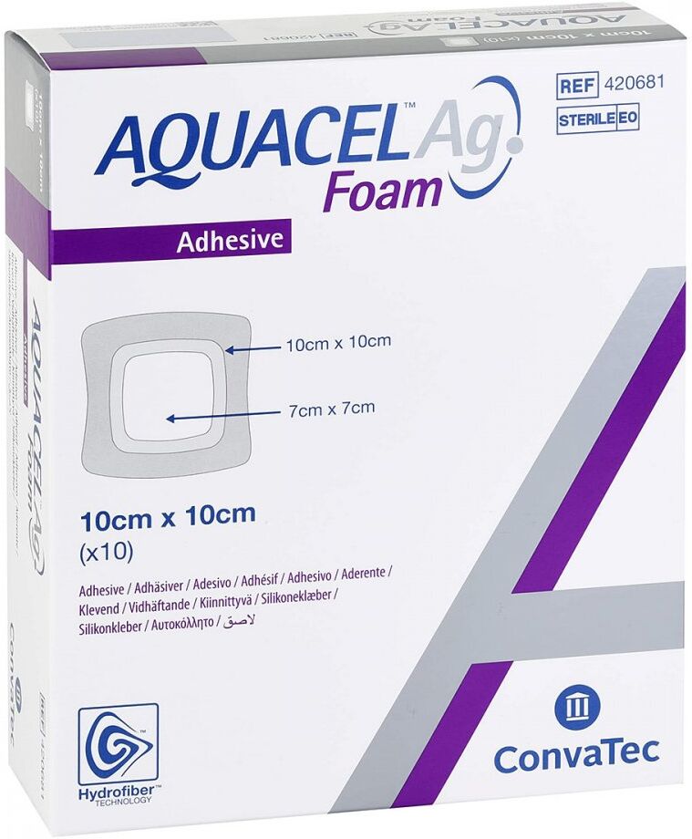 Aquacel Ag Foam adhäsiv 10x10cm Verband
