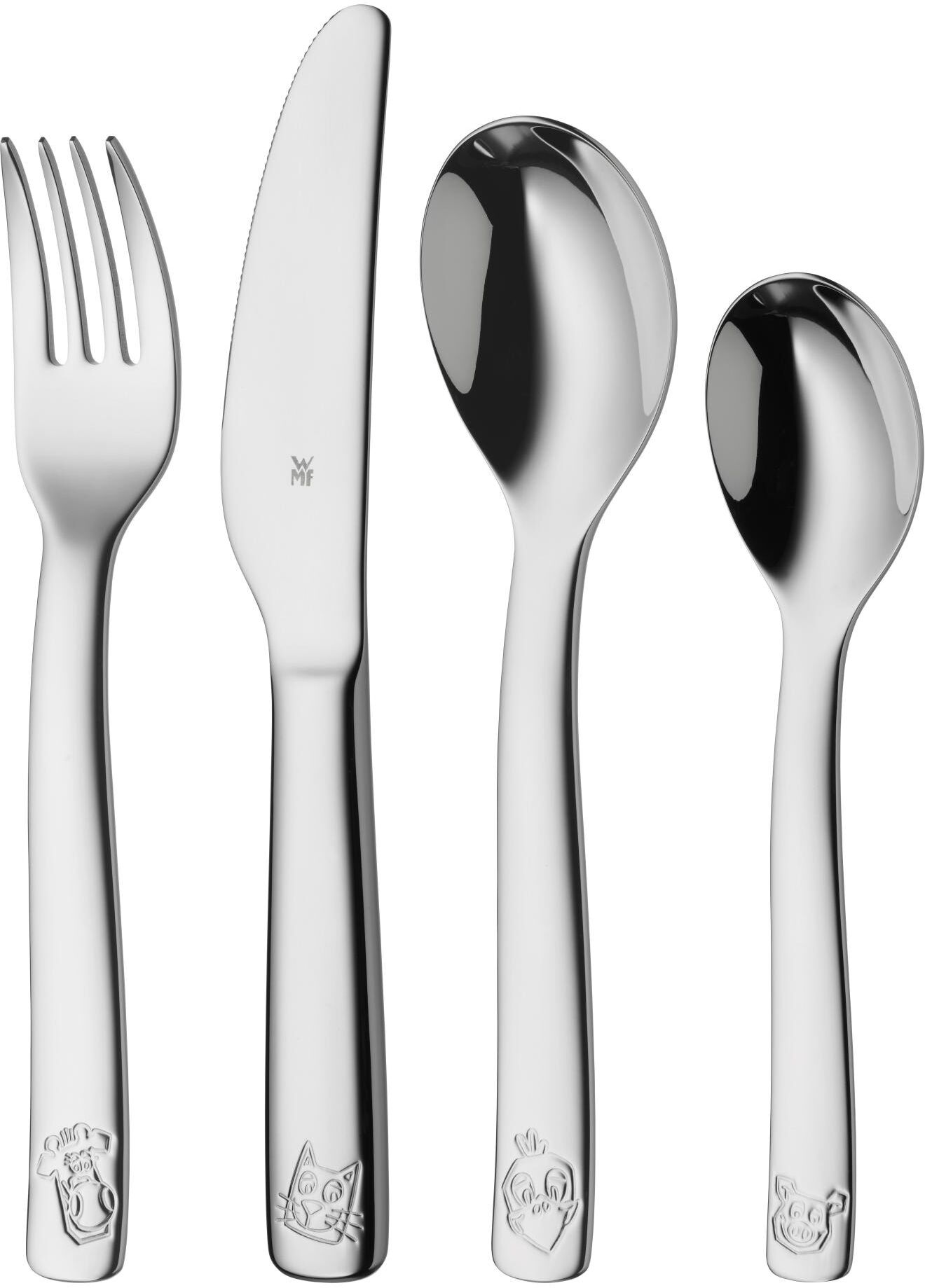 Kinderbesteck WMF "Farm 4-teilig", silber (silberfarben), 4 Stk., Edelstahl, Essbesteck-Sets, Kinderbesteck, ab 3 Jahren geeignet silberfarben 4 Stk.