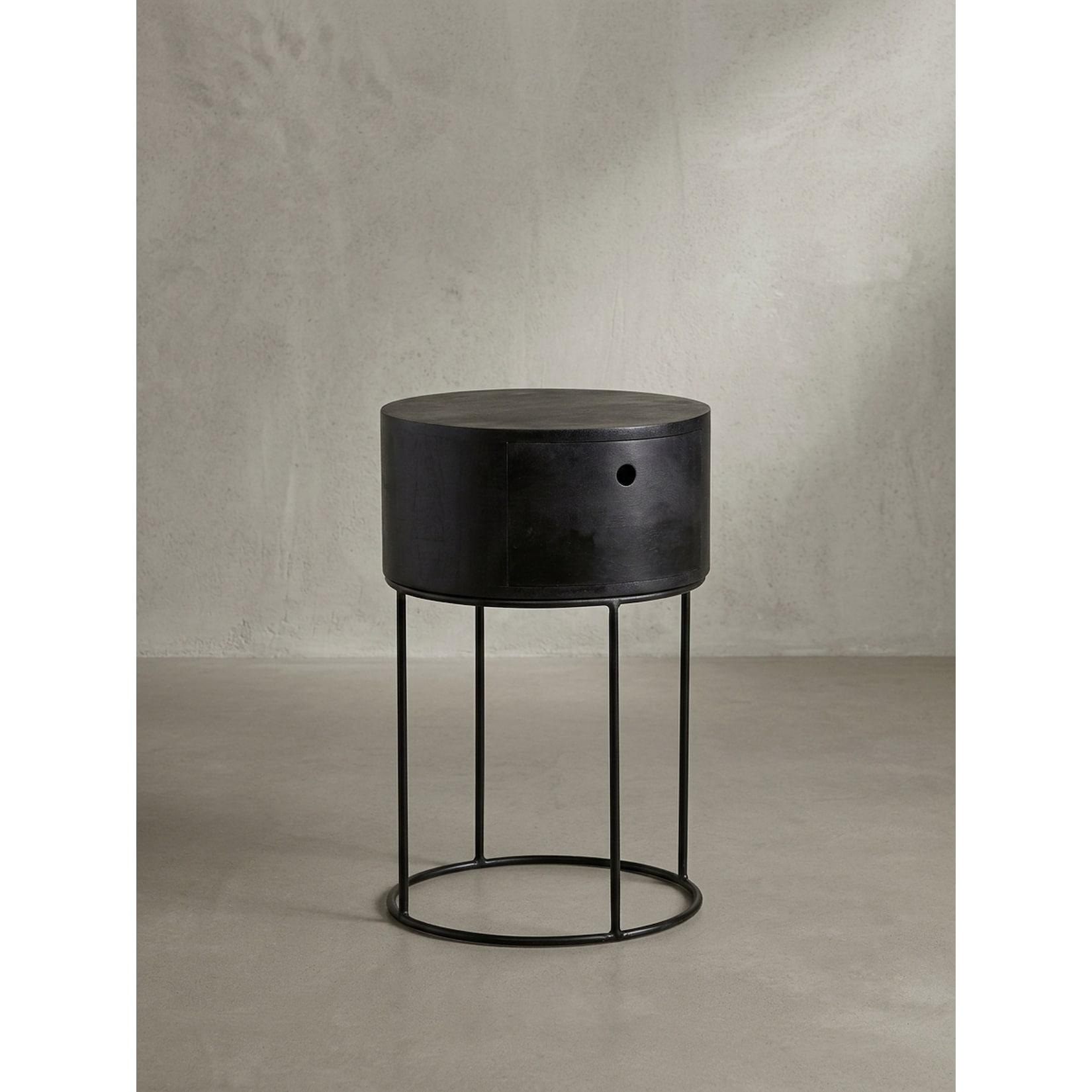 Nachtkonsole Massivholz mit Schublade rund Modern Schwarz