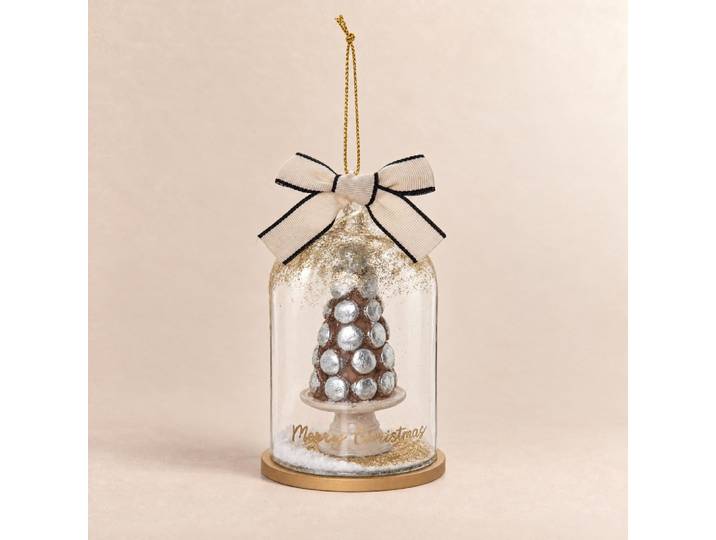 Weihnachtsschmuck mit silberner Macaron-Glocke
