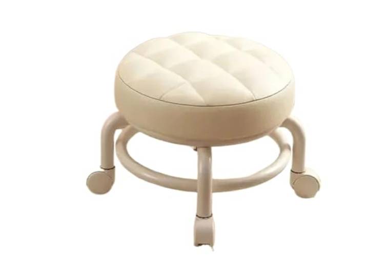 WJIAYAO Runder Sitzhocker Runder niedriger mobiler Hocker Mit universellen Rollrädern, multifunktionaler tragbarer Schuhwechselsitz for Kinder(White)