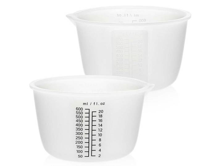Messbecher 2er Set 600ml Silikon mit Skala V-förmiger Ausgießer, Weiß, Kunststoff, Backen & Backzubehör, Messbecher