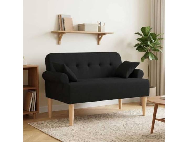 NLQMSU Love Seat Sofa, gepolstert, Schwarz, Velours, 100 % Polyester Rahmen aus laminiertem Holz, gepolsterte Kissen, getuftetes Design, pflegeleicht, atmungsaktiver Samt