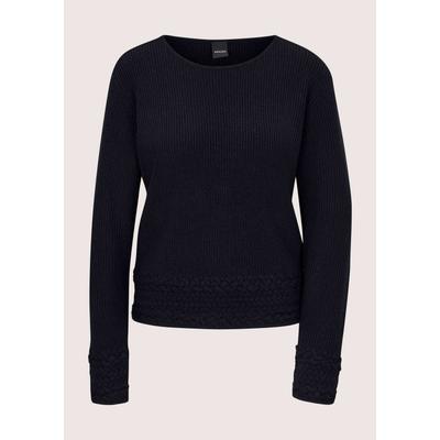 Longpullover MADELEINE "Pullover Rippstrick-Pullover mit Zopfdetails", Damen, Gr. 36/38, schwarz (marine), Modern, comfort fit, Pullover Longpullover
