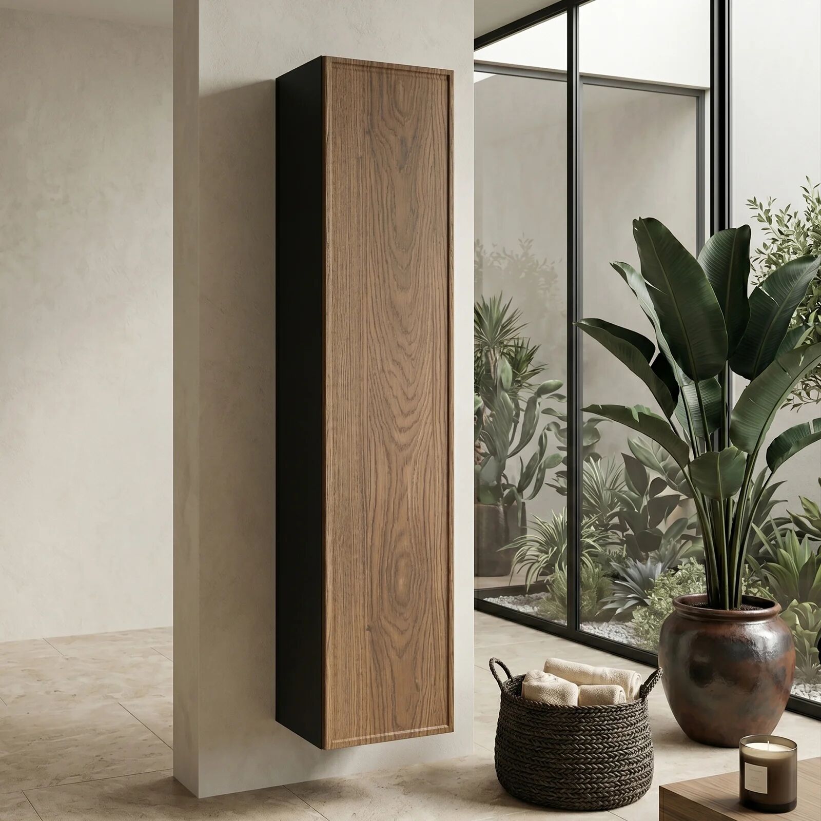 garneroarredamenti Colonna bagno sospesa 30x140h cm 1 anta noce Walnuts