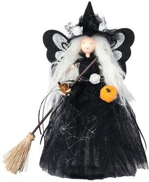 Snug & Styled Halloween Hanging Witch Doll Decor With Butterfly Ghost Design For Spooky Party Atmosphere black