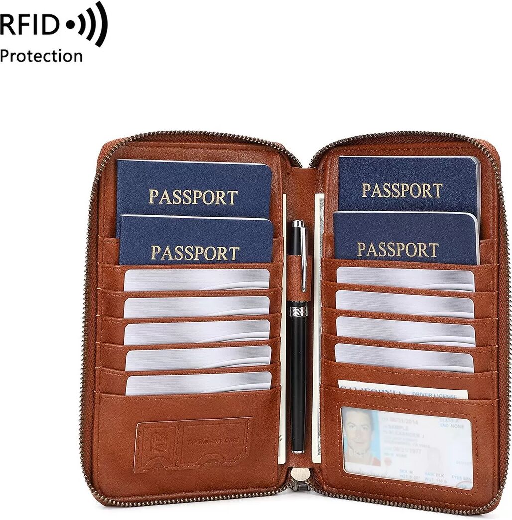INF 2025 RFID-blockierende Passhülle - Braunes Reiseportemonnaie aus PU-Leder