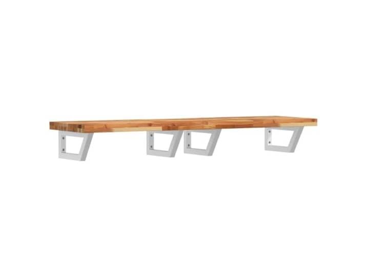 WEMYUFURN Waschbeckenregal Wandmontage Stahl und Akazienholz Schweberegal, Trapezform, Handtuchaufhängung, Badaufbewahrung, Waschtischablage, Stahlhalterungen, Massivholzplatte