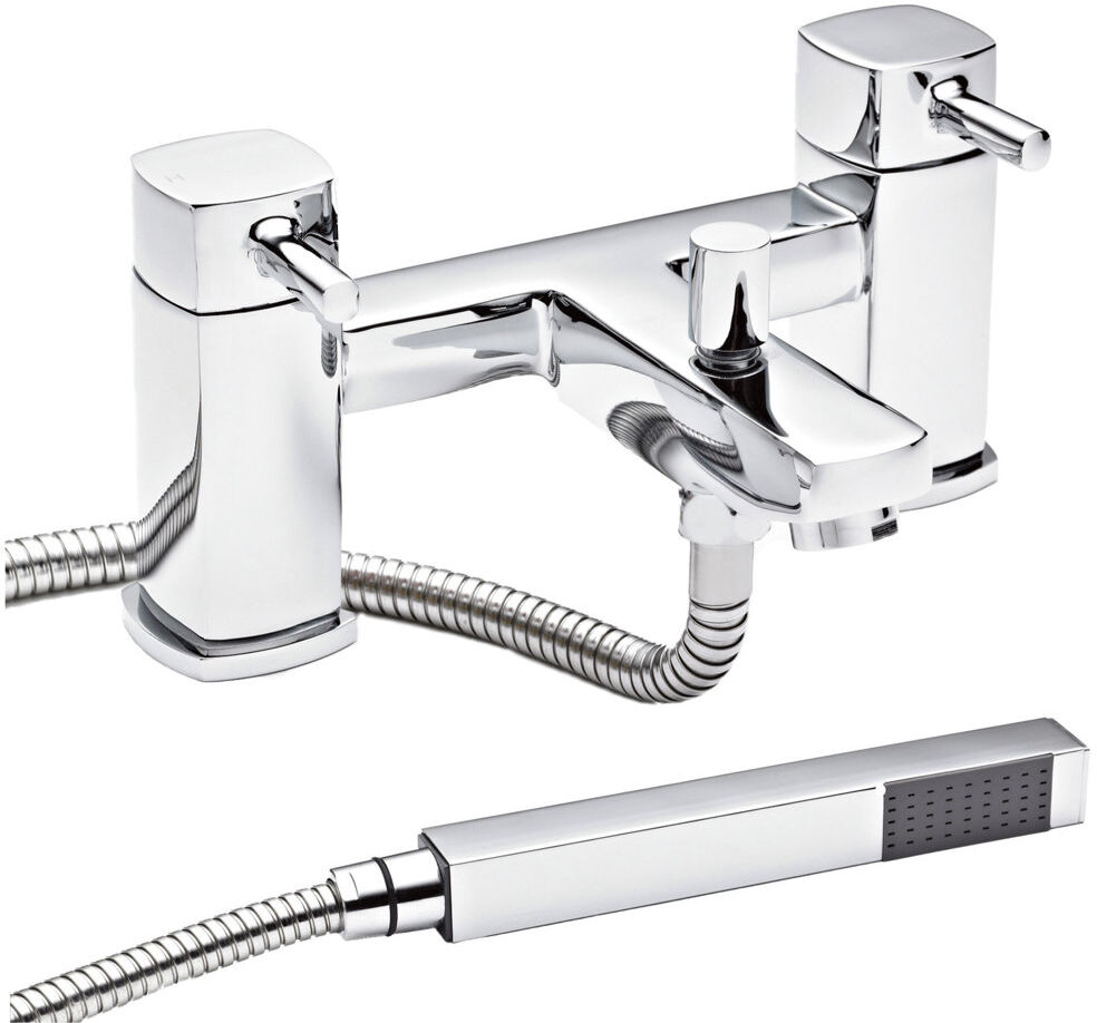 Nuie 2 Handle Deck Bath Shower Mixer Bath Filler with Diverter Chrome 12.8cm