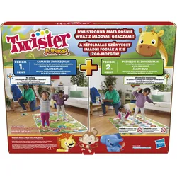 Hasbro Twister Junior Spiel, Tierisches Vergnügen, doppelseitige Matte, 2 Spiele in einem, Partyspiel für 2