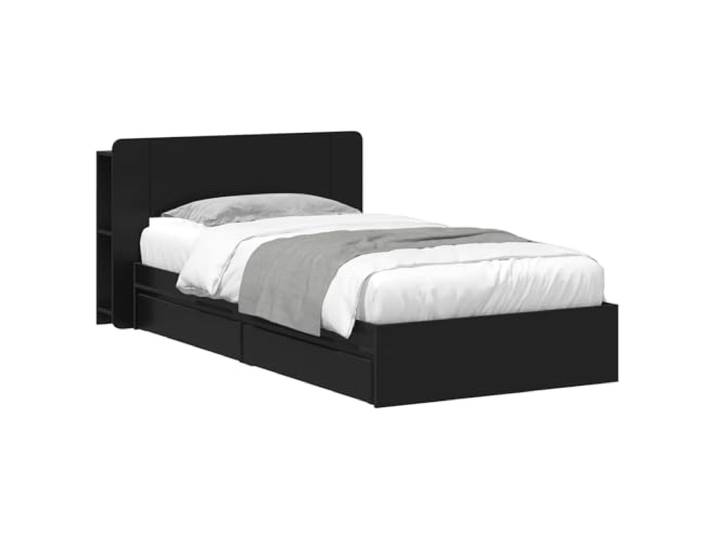Keeushr Bettgestell mit Stauraum Schwarz 90 x 190 cm Holzwerkstoff Integrierte Schubladen, fester Lattenrost, Holzwerkstoffrahmen, klares Design, einfache Montage