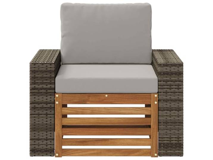 KTHLBRH Mittelsofa für den Außenbereich, Akazienholz, massiv, natur Hellgraues Kissen, Polyester, Lattenrost-Design, stützende Rückenlehne, praktische Armlehnen