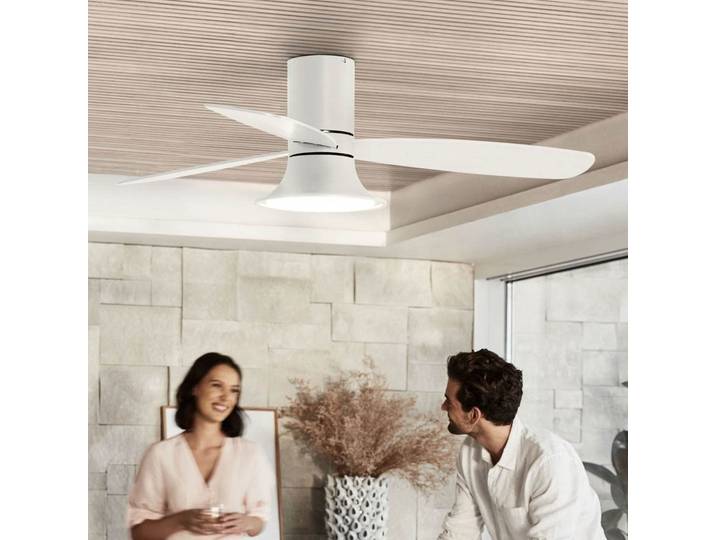 Ventilateur de plafond Flusso avec éclairage, blanc, Ø 132 cm, silencieux - Beacon Lighting - Salon / séjour - Moderne - Bois
