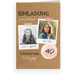 Einladungskarte 40. Geburtstag: Kindheitserinnerungen - 40 mit Fotos in Kraft Look
