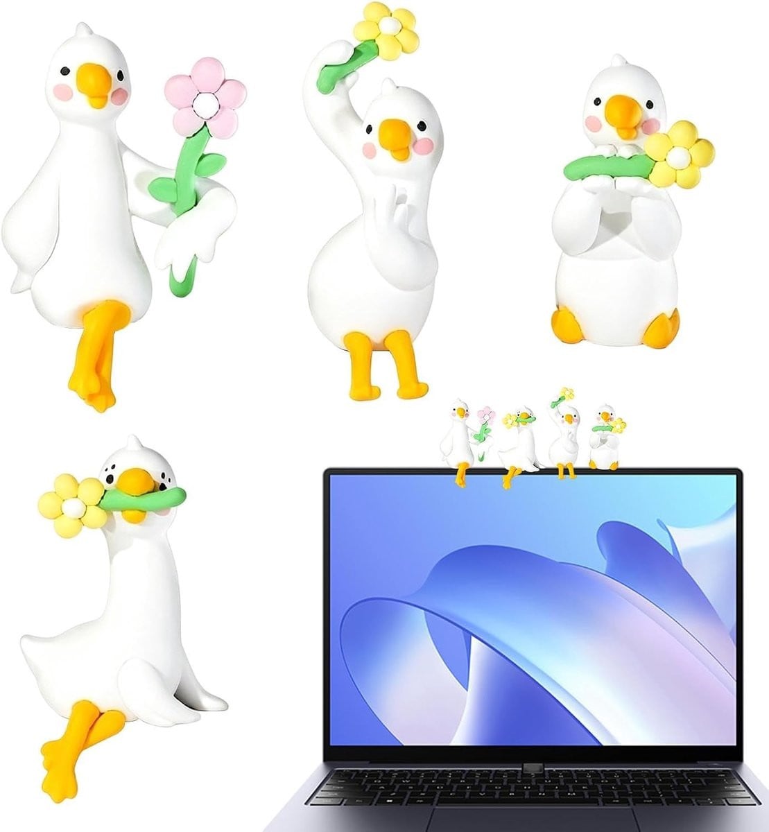 Set van 4 witte ganzen figuurtjes voor bureau decoratie
