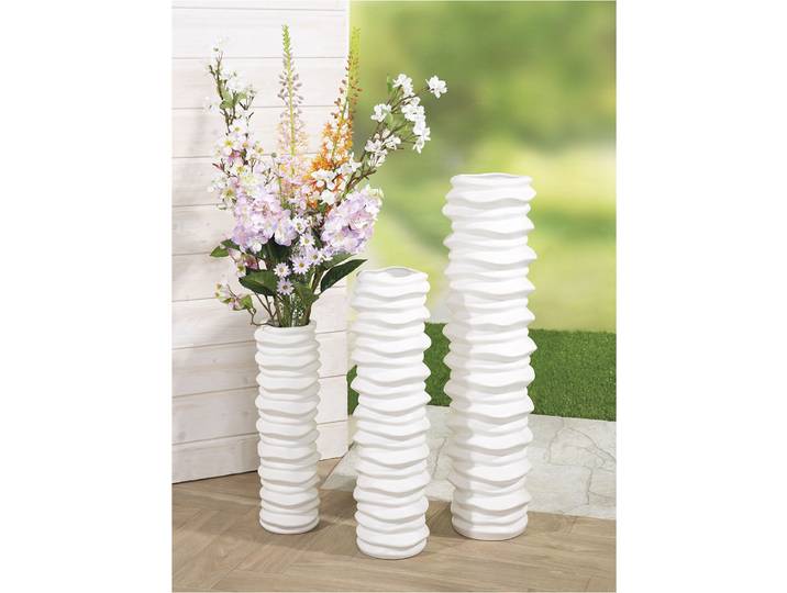Bodenvase CASABLANCA BY GILDE Bodenvase Rillo , weiss (weiß), B:20cm H:78cm T:20cm, Keramik, Vasen, Bodenvase