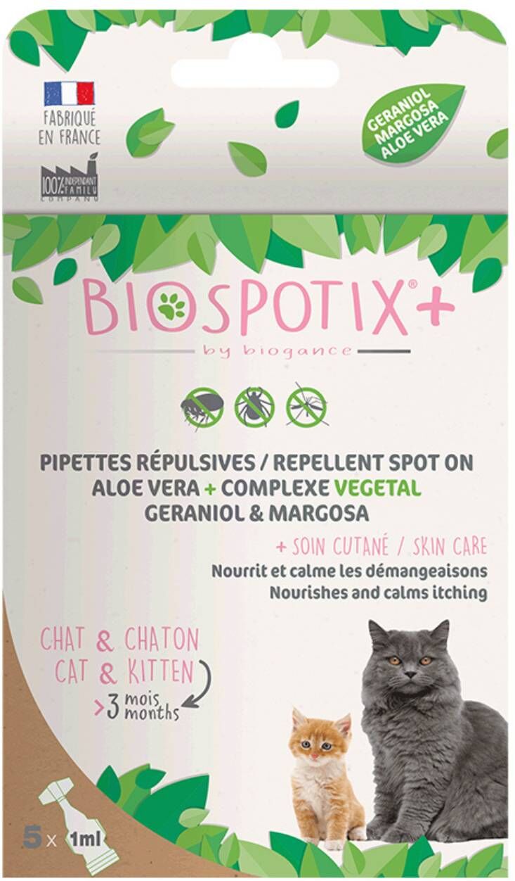 Biogance Biospotix+ Spot On Antiparassitario Naturale per Gatti 5 Pipette x 1 ml