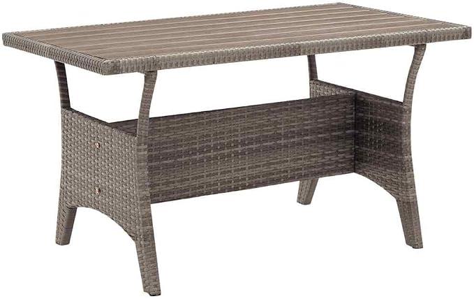Gartentisch Grau 120x70x66 cm Poly Rattan pulverbeschichtetes Stahlgestell wetterfest Outdoor Balkontisch Terrassentisch platzsparend robust für draußen