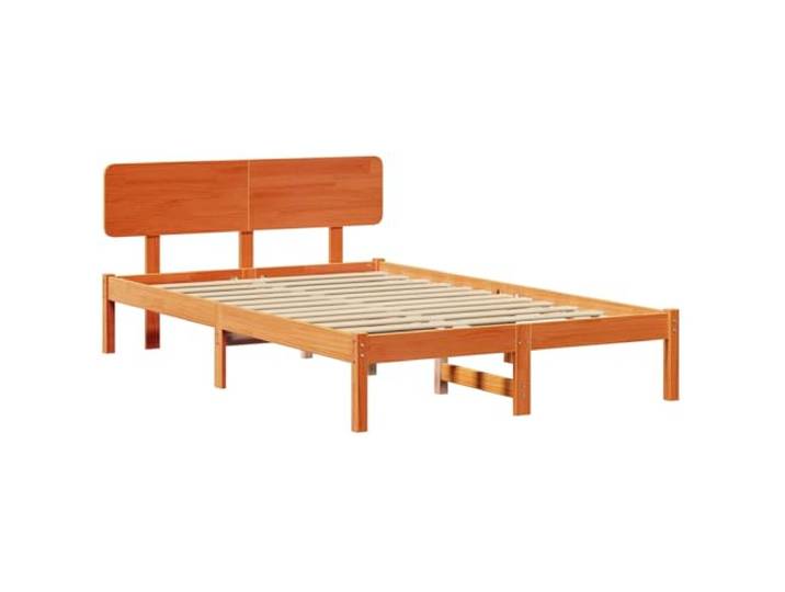PUGYNBK Bettgestell aus Kiefernholz, massiv, mit Kopfteil in Wachsbraun, 120 x 200 cm