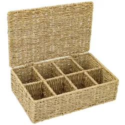 HMF Teebox aus Seegras mit 8 Fächern zur Aufbewahrung von Teebeuteln, Aufbewahrungskorb als Organizer für Küche, Bad, Wohnbereich, 33 x 21 x 10 cm