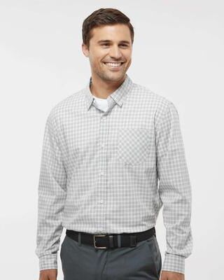 Burnside 3291 Men's Stretched Poplin in Gray/White Gingham size Medium   Flannel