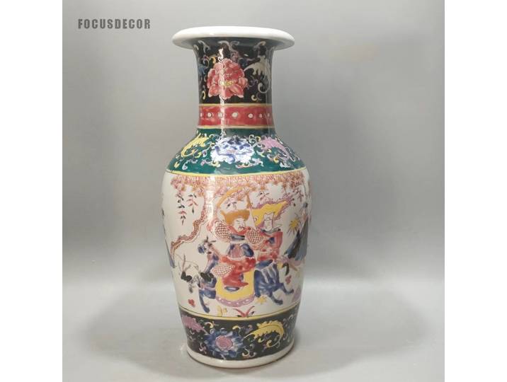 Qing Kangxi chinois Famille Rose Vase personnage histoire grand étage Vase en céramique Antique maison Style chinois ornements Antique