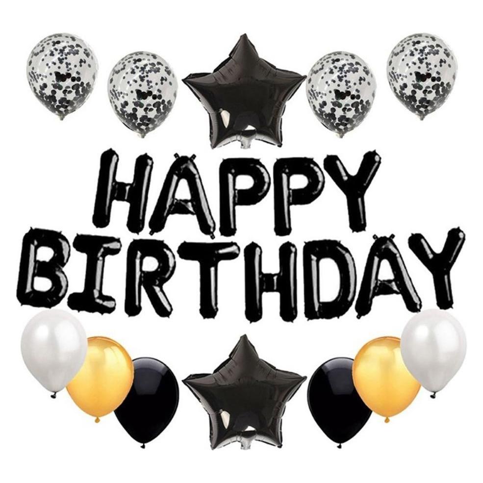Cover-Discount Happy Birthday Luftballon Banner Set schwarz (25x) (C0004285B)