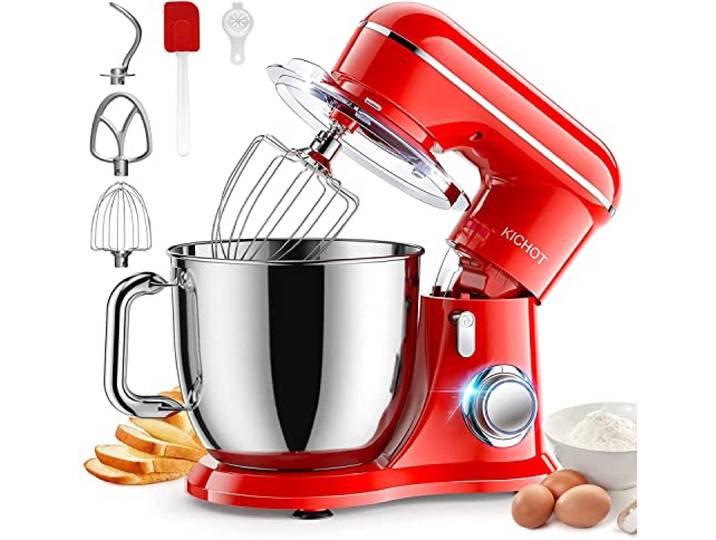 KICHOT 4.5L Robot Pâtissier\, 1300W 10Vitesses Robot de Cuisine Multifonction\, Robot Mixeur Pâtisserie\, Bol d'Acier Inoxydable\, Fouet Batteur\, Crochet