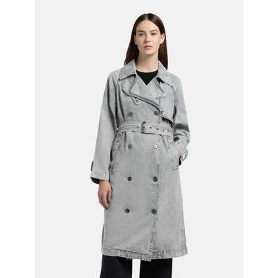 Trenchcoat KHUJO "Enza", Damen, Gr. XS (34), grau, Denim/Jeans, Obermaterial: 100% Baumwolle, gerade knieumspielend, mit Knöpfen,verstellbar abgesteppte Kante mit Knöpfen,verstellbar, Mäntel, Damen Übergangsmantel in Jeans-Optik