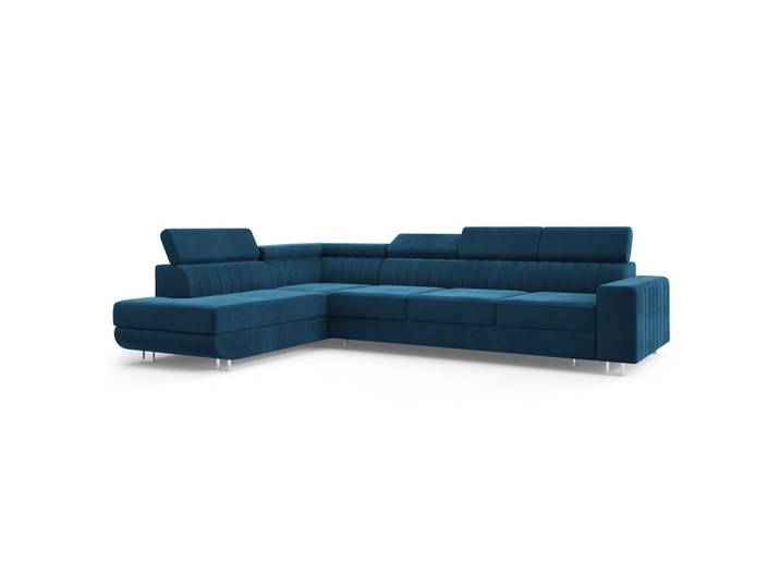 ECKSOFA HESTION Blau Velours-Stoff mit Schlaffunktion