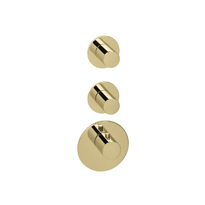 Herzbach Logic XL 2 Fertigmontageset 30.522010.1.03 Thermostat-Modul, 3 Blenden rund, Griffe rund, PVD-gold