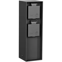 ledscom.de Garten Steckdosensäule POKU für außen, IP44, 2-fach, Kunststoff, schwarz, eckig, 23 cm