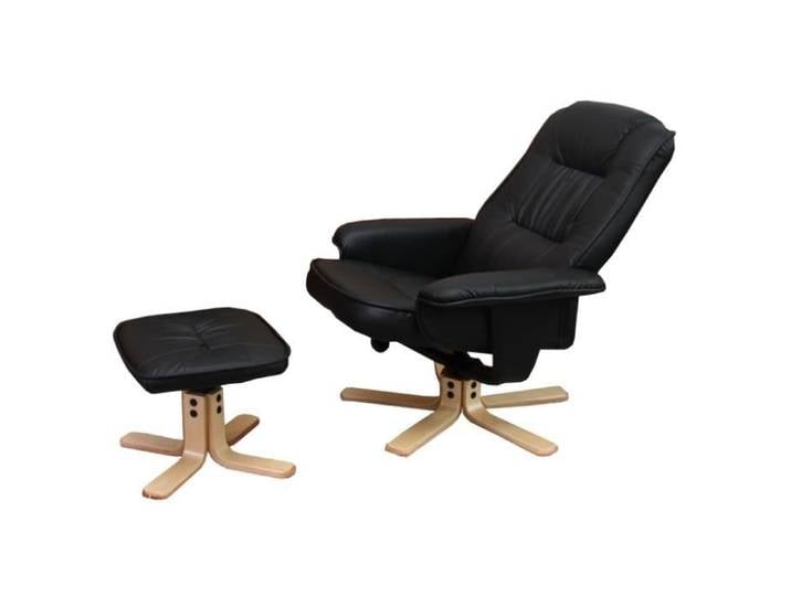 Fauteuil relax /de relaxation M56 avec pouf simili-cuir ~ noir