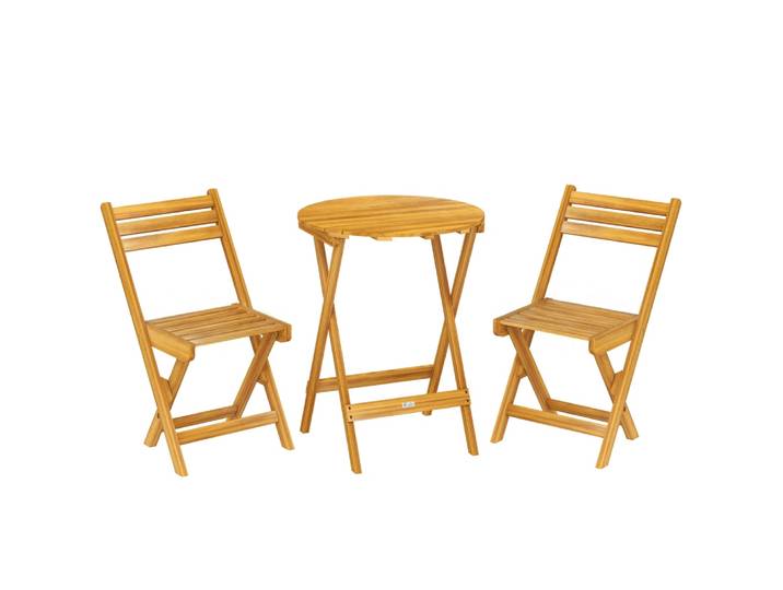 Ensemble de bistrot pliable 3 pièces 2 places bois d'acacia naturel