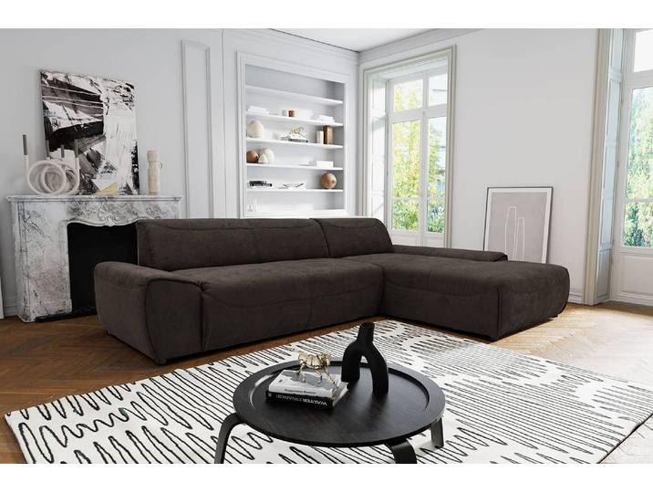 Ecksofa Paolos mit Longchair Braun Microfaser Savi 306 x 77 x 195cm Longchair davorstehend rechts Modern