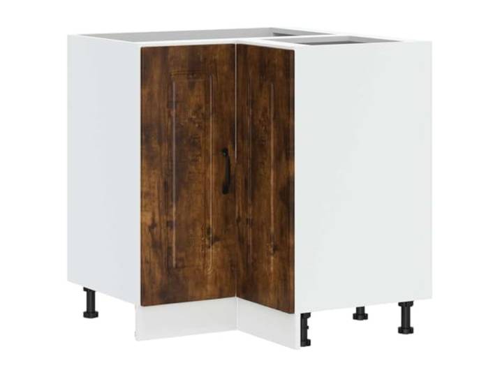 fsahslih Küchen Eckunterschrank Kalmar Holzwerkstoff Räuchereiche Optimaler Eckschrank für Ihre Küche mit verstellbaren Füßen, viel Stauraum hinter zwei Türen und robuster Oberfläche.