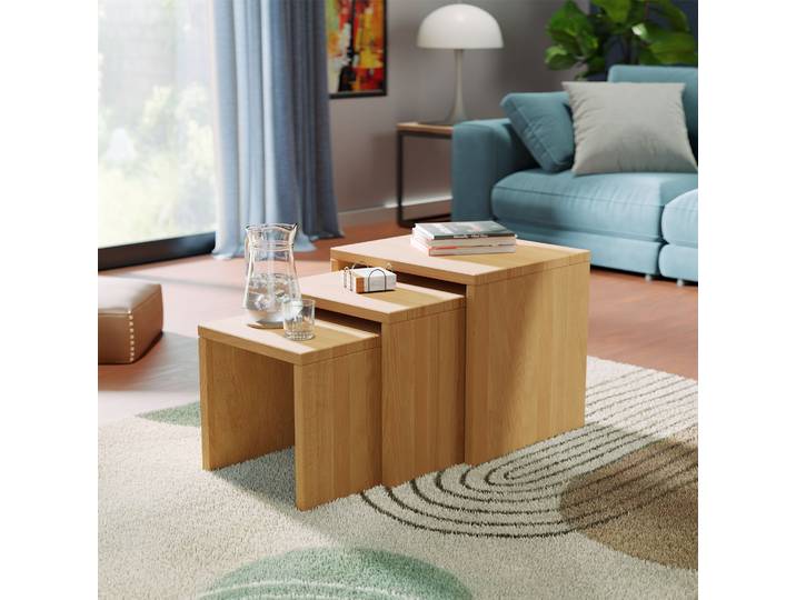 Beistelltisch Stapeltisch 3er-Set aus Bio-Massivholz