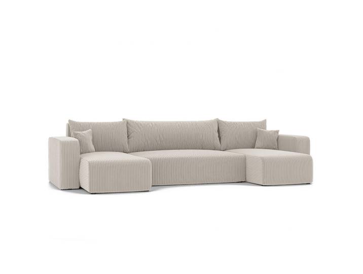Idohome Wohnlandshaft U-Form mit Schlaffunktion und Bettkasten, Beige, Kunststoff, Uni, U-Form,L-Form, 318x79x145 cm, Wohnzimmer, Sofas & Couches, Wohnlandschaften, Wohnlandschaften in U-Form