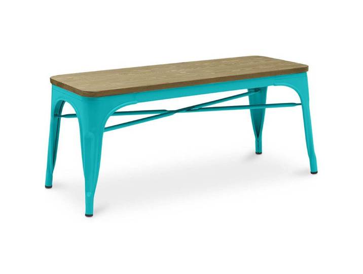 Banc design industriel en métal et bois clair nouvelle édition - Metalix Vert pastel