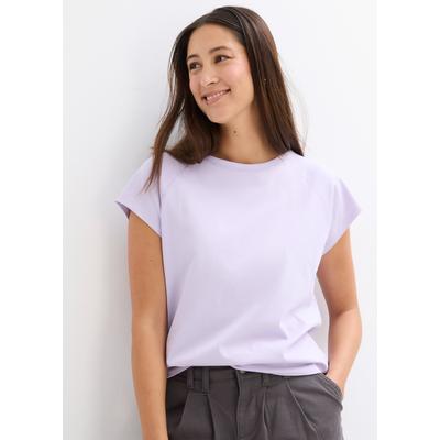 T-Shirt BONPRIX, Damen, Gr. 44/46 (L), lila (zartflieder), Jersey, Obermaterial: 100% Baumwolle, unifarben, bequem Po-bedeckend, Rundhals, Raglanärmel, Shirts T-Shirt, bequeme Passform, Raglan-Kurzarm, aus Baumwolle
