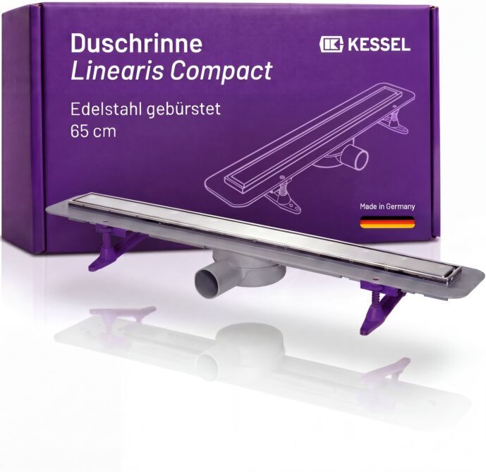 Kessel Linearis Compact Duschrinne 45600.62M  flache Bodenablaufrinne für bodengleiche Duschen,650mm, mit Dichtmanschette, Ablaufgrundkörper