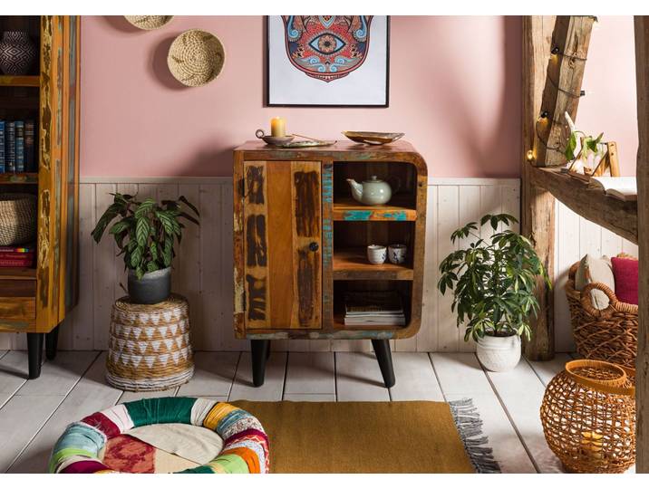 Petite commode 70x44 Bois de récupération laqué Multicolore SIXTIES #103