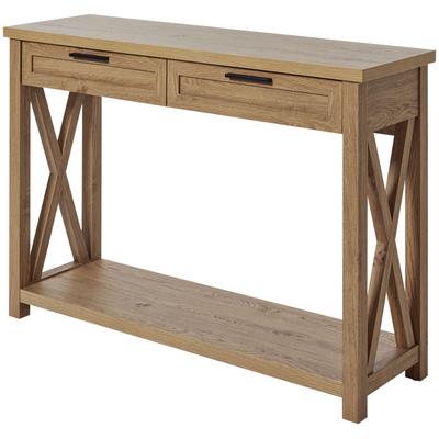 Konsolentisch JAHNKE "Chalet", braun (montana eiche, montana eiche, montana eiche), B:110cm H:77,2cm T:34cm, Tische, Konsolentisch, Konsolentisch mit 2 Schubladen und Ablage, Landhausstil, X-Design
